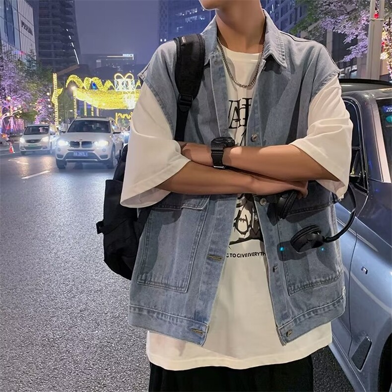 标准潮单排扣潮流日常气质男马甲翻领春秋新款青春流行8005 P43图片