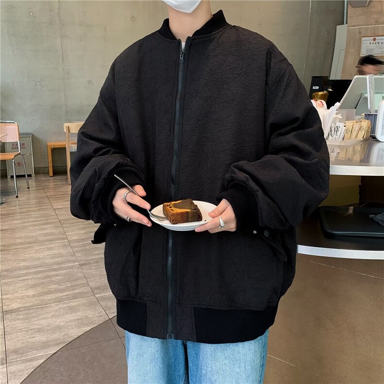 美式棒球服男高街vibe潮牌设计压皱拉链外套宽松飞行员夹克WT63,男装夹克,星座1116A-1（原606A）