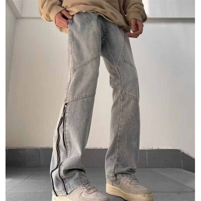 微喇牛仔裤男秋冬款宽松直筒痞帅高级感裤子美式高街vibe潮牌长裤,男装牛仔裤,星座506A