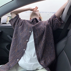 B221美式ins高街宽松薄款泡泡格短袖衬衫SY2548-特P35控59，男装衬衫，电商B221