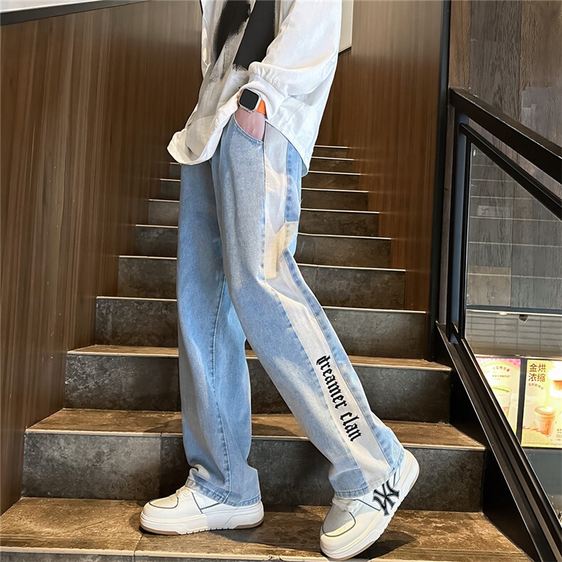 k1072-p55-M-5XL现货宽松牛仔裤马丁靴黑暗拼接,男装牛仔裤,星座116