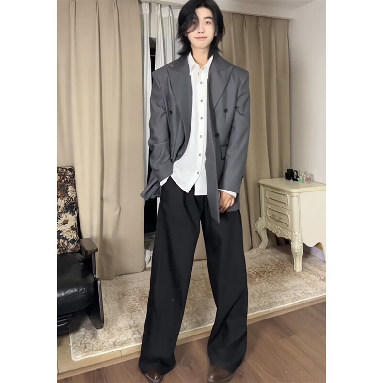 现货~春季廓形双排扣西服戗驳领垫肩休闲西装男外套X896-特P95,男装西服,星座1004-3