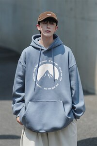 2024新款远山印花宽松连帽卫衣 Y117 常规版 P48 加绒版P65图片