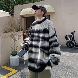 针织衫男韩版潮流条纹高街帅气2023秋冬新款ins宽松毛衣W4081-P47图片