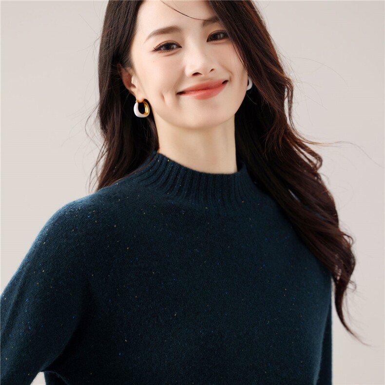 2025年秋季套头彩点加厚半高领时尚你的通勤休闲,女装羊毛衫,万禾羊绒