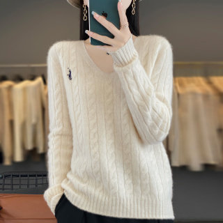 秋季新款套头坑条羊毛衫短款百搭上衣薄V领打底针织衫毛衣女,针织衫/毛衣,美杜莎羊绒