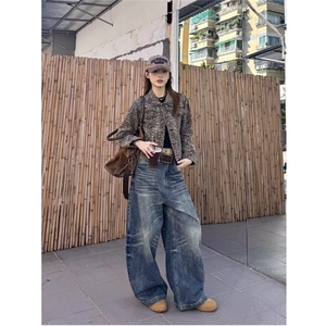 街头水洗直筒牛仔裤新款宽松垂感阔腿拖地裤潮NZ7095