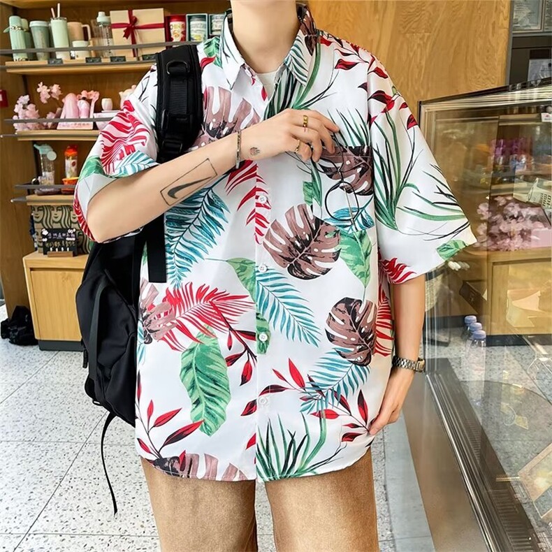 弹力布夏季男士印花短袖衬衫个性五分袖衬衣外套,男装衬衫,星座1013