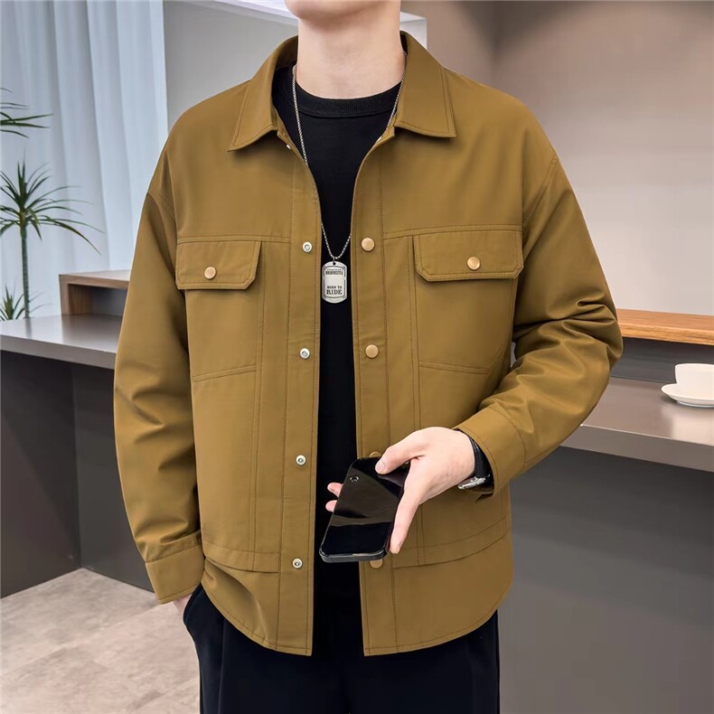 C6-P85翻领外套男士春秋季潮牌高级感衬衫男款春装痞帅工装夹克,男装夹克,星座703-1