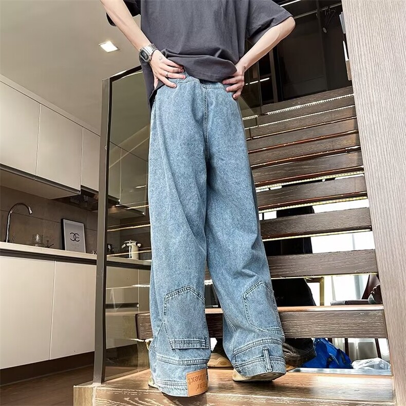 港风夏款男牛仔裤渐变色裤脚大口袋直筒宽松休闲长裤NK9171P50,男装牛仔裤,星座1013-1