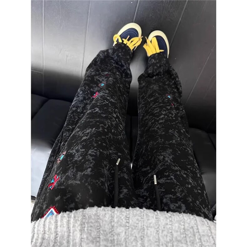 扎染刺绣弯刀卫裤男款秋冬美式重磅裤子斜切运动休闲长裤XS454，男装休闲裤，星座208-5