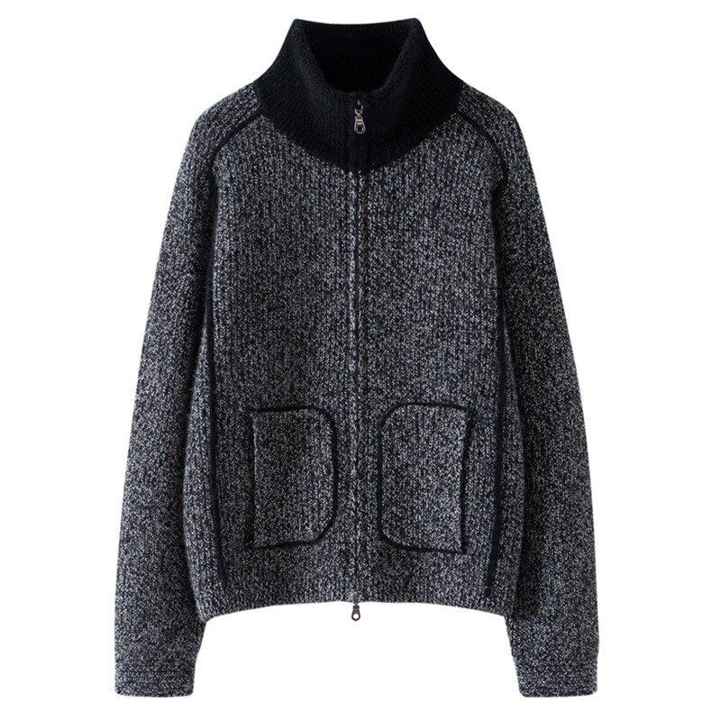 秋冬新款针织花式圈圈领开衫时尚休闲，女装针织衫/毛衣，亿嘉羊绒