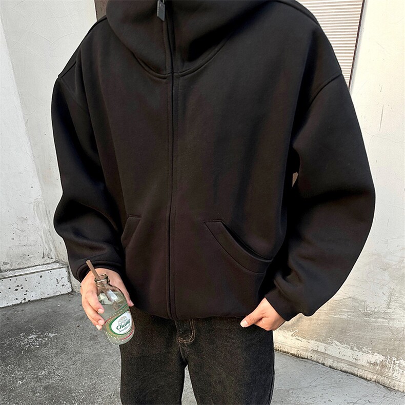 抖音得物高品质25秋冬美式高街宽松结构防风高领连帽卫衣外套W60,男装卫衣,电商A486-1