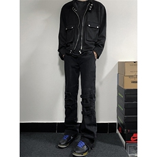 B221美式ins高街暗黑小众个性微喇牛仔裤LK23018-P65控88，男装牛仔裤，电商B221
