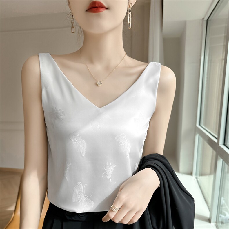 休闲/淑女百搭2024年春季套头常规A03数码提花蝴蝶背心吊带,女装背心吊带,素语电商供货