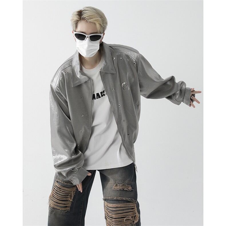 小众金属设计感外套男款高级感翻领短款潮牌宽松夹克JK09930-P70,男装夹克,星座308B-2