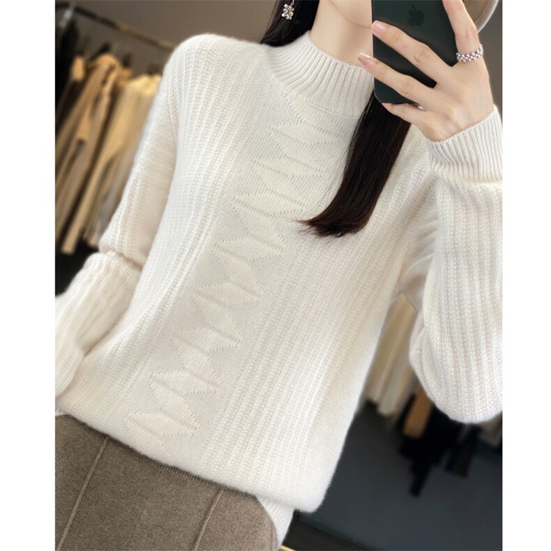 加厚半高领羊毛衫女秋冬新款针织衫宽松时尚提花羊绒衫毛衣打底,针织衫/毛衣,暖绒情旗舰店