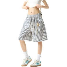 美式格子短裤男生夏季薄款中性情侣五分裤子学生潮牌宽松直筒中裤，男装牛仔裤，电商B371