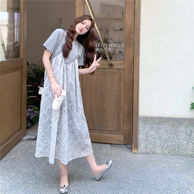 灰色假两件拼接连衣裙女夏2025新款超仙甜美小众艺术感穿搭巨好看,女装连衣裙,2C283