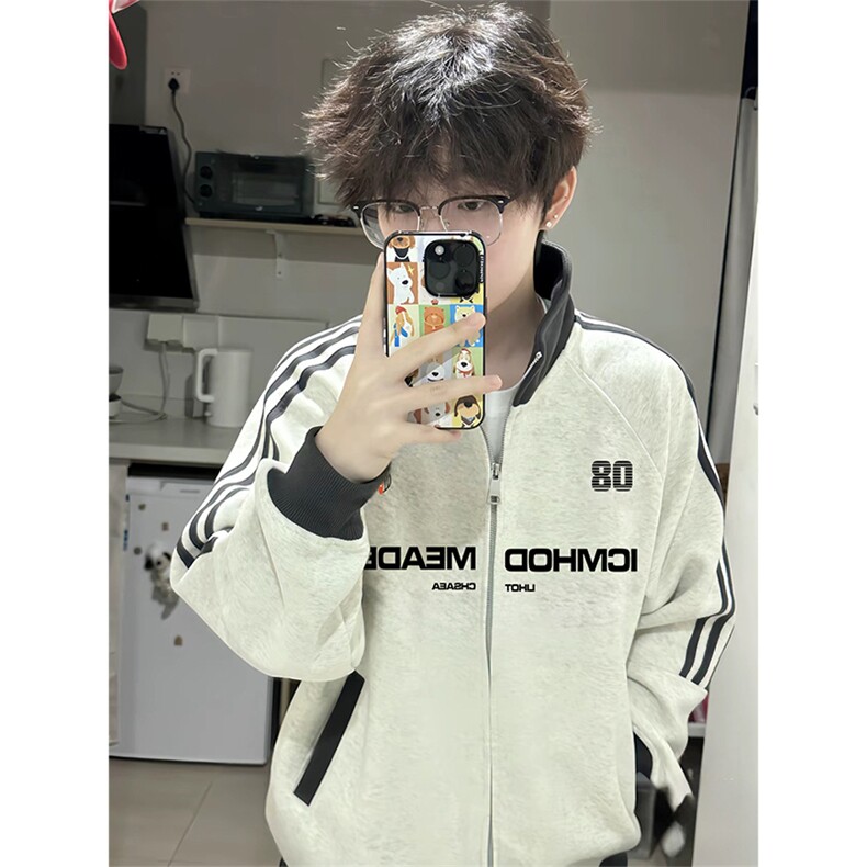 抖音得物美式高街重磅结构设计拼接织带立领印花卫衣外套 ACM4201图片