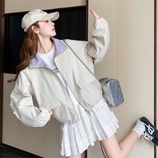 两面穿小个子工装外套女2025秋季新款韩版chic学院风休闲百搭夹克，女装短外套，2C158