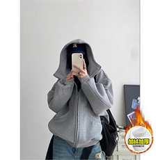 480G重磅加绒硬挺boxy男女秋冬美式高街防风高领卫衣开衫厚外套，女装短外套，电商A486-1