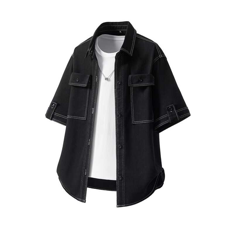 立体白底龙叨叨潮流复古工装口袋明线设计套装男78055P105控168，男装休闲套装，星座227-7