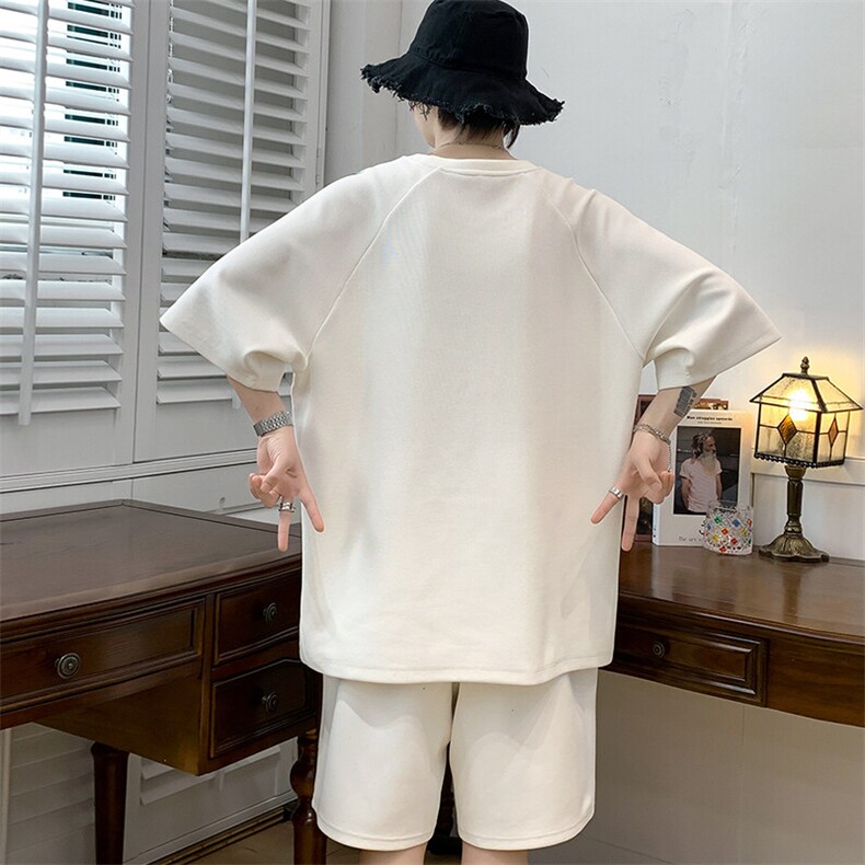 2025夏季新款运动服短袖T恤运动套装潮男痞帅一套搭配宽松短裤P45,男装T恤,星座1113