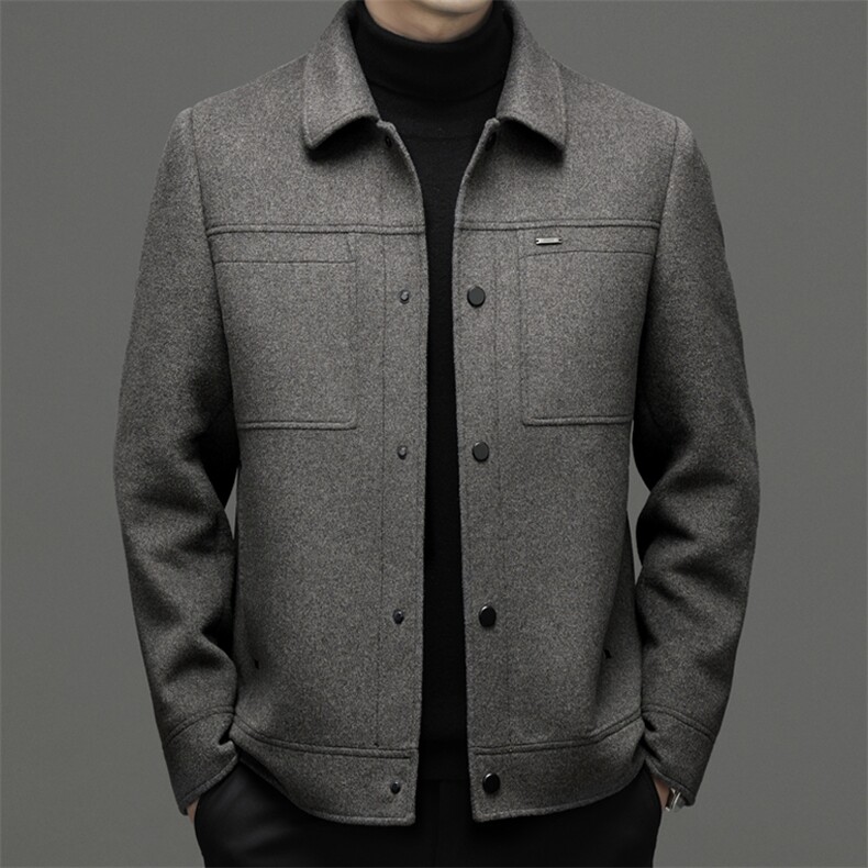 主推羊毛双面呢羽绒内胆秋冬新款高端休闲时尚男士双面呢毛呢大衣，男装毛呢大衣，钱塘6003（原4033）