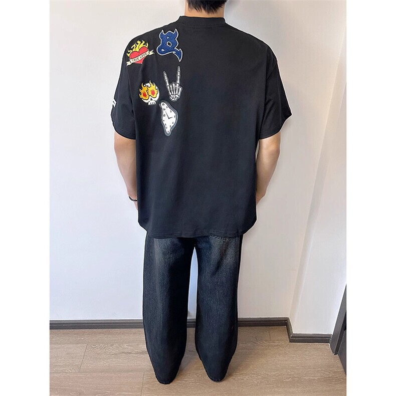 万针全刺绣工艺高品质260克双纱纯棉美式高街短袖T恤特P33,男装T恤,电商A486
