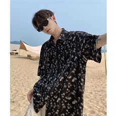 wassuphappy短袖花衬衫男款夏季潮流速干沙滩衬衣青少年休闲外套，男装衬衫，电商C306-1