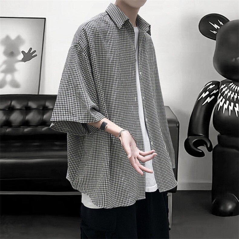 港风经典格子宽松男士衬衫A125-C03-P35，男装衬衫，电商A125