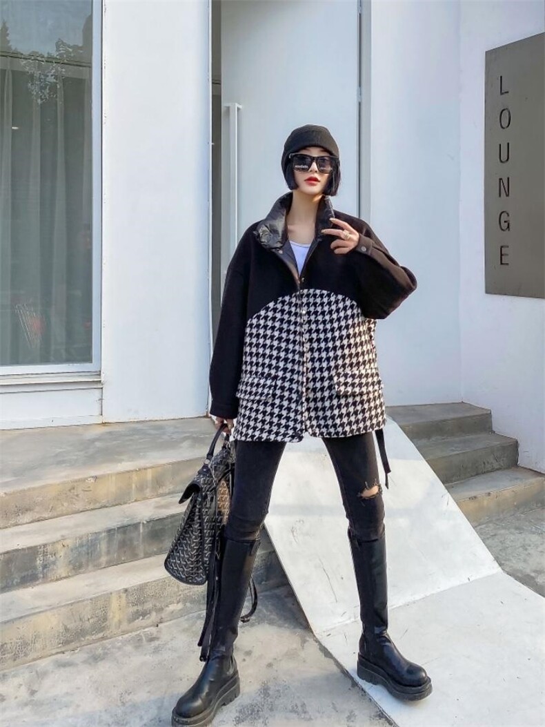 冬季新款千鸟格拼接羽绒外套，其它，储辰