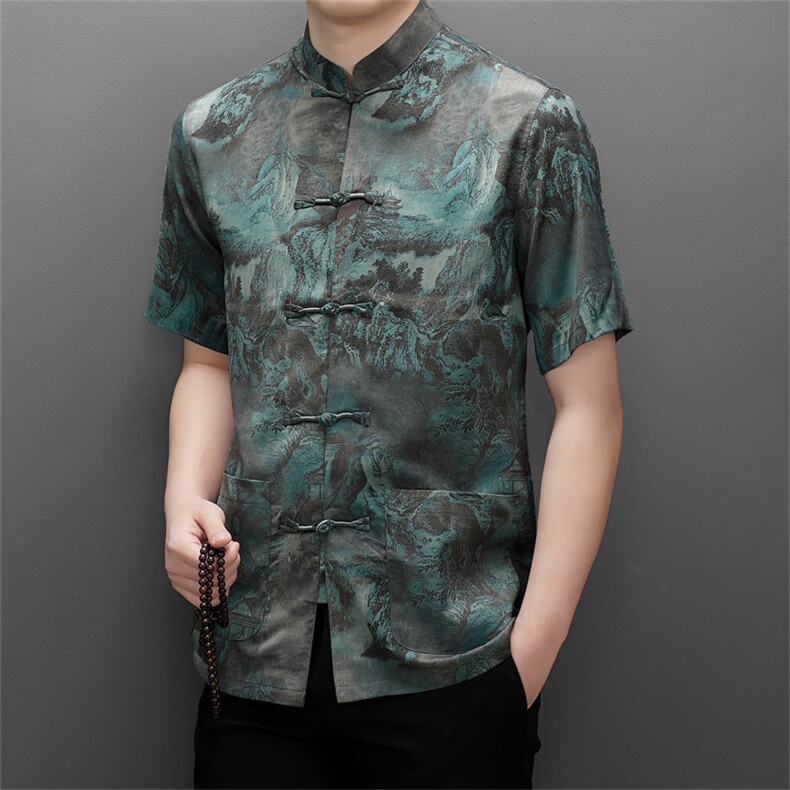 唐装男士中老年人夏装男装风衣服爷爷短袖汉服爸爸装上衣,男装民族服装,电商B212（原钱塘6029）