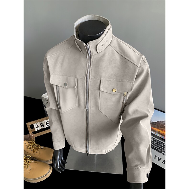 秋季立领男士外套机车皮衣工装夹克外套茄克上衣A266-PY012-P75，男装皮衣，电商A266