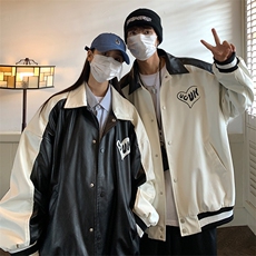 EQ114拼色毛巾绣皮衣外套男2024新款秋装情侣装夹克ins港风P108，男装夹克，电商C306-1