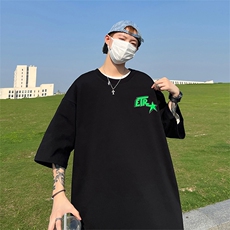240G重磅美式印花纯棉大码宽松休闲短袖T恤T333-P25控38，男装T恤，电商B219A