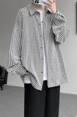 8XL-M鱼骨纹小香风衬衫男生春秋衬衣宽松慵懒垂感外套CS29009P45，男装衬衫，电商B312