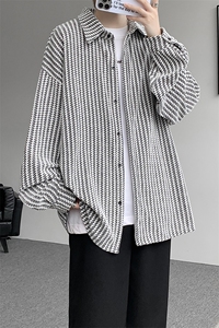 8XL-M鱼骨纹小香风衬衫男生春秋衬衣宽松慵懒垂感外套CS29009P45图片