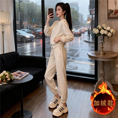 网红休闲运动套装女秋冬新款洋气显瘦短款收腰卫衣阔腿卫裤两件套，女装套装/套裙，2C310