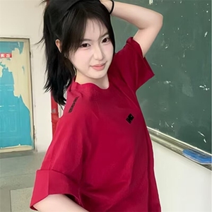重磅纯棉短袖T恤女夏季2025新款美式简约字母刺绣设计感情侣上衣图片