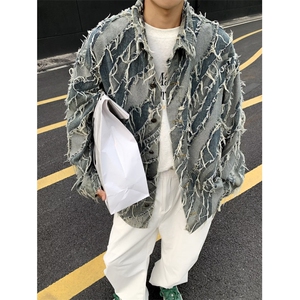 秋季小众毛边流苏设计感牛仔夹克男炸街高级感外套潮W5894-P70图片