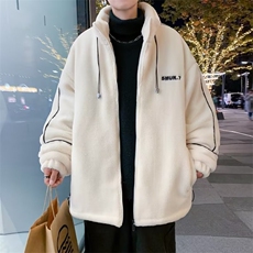 冬季港风宽松连帽服羊羔绒服男加厚保暖情侣装外套W6542-P58，男装棉衣，星座512-3