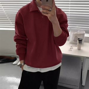 抖音得物高品质二开230克精梳珠地光版纯色宽松长袖T恤翻领POLO衫图片