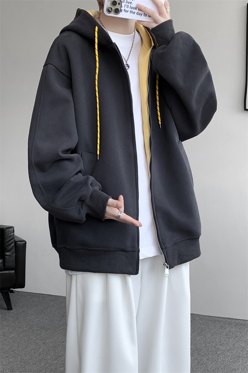 8XL-M秋连帽卫衣男宽松休闲纯色拉链开衫外套拼色帽衫运动WY27P65,女装短外套,电商D206-1