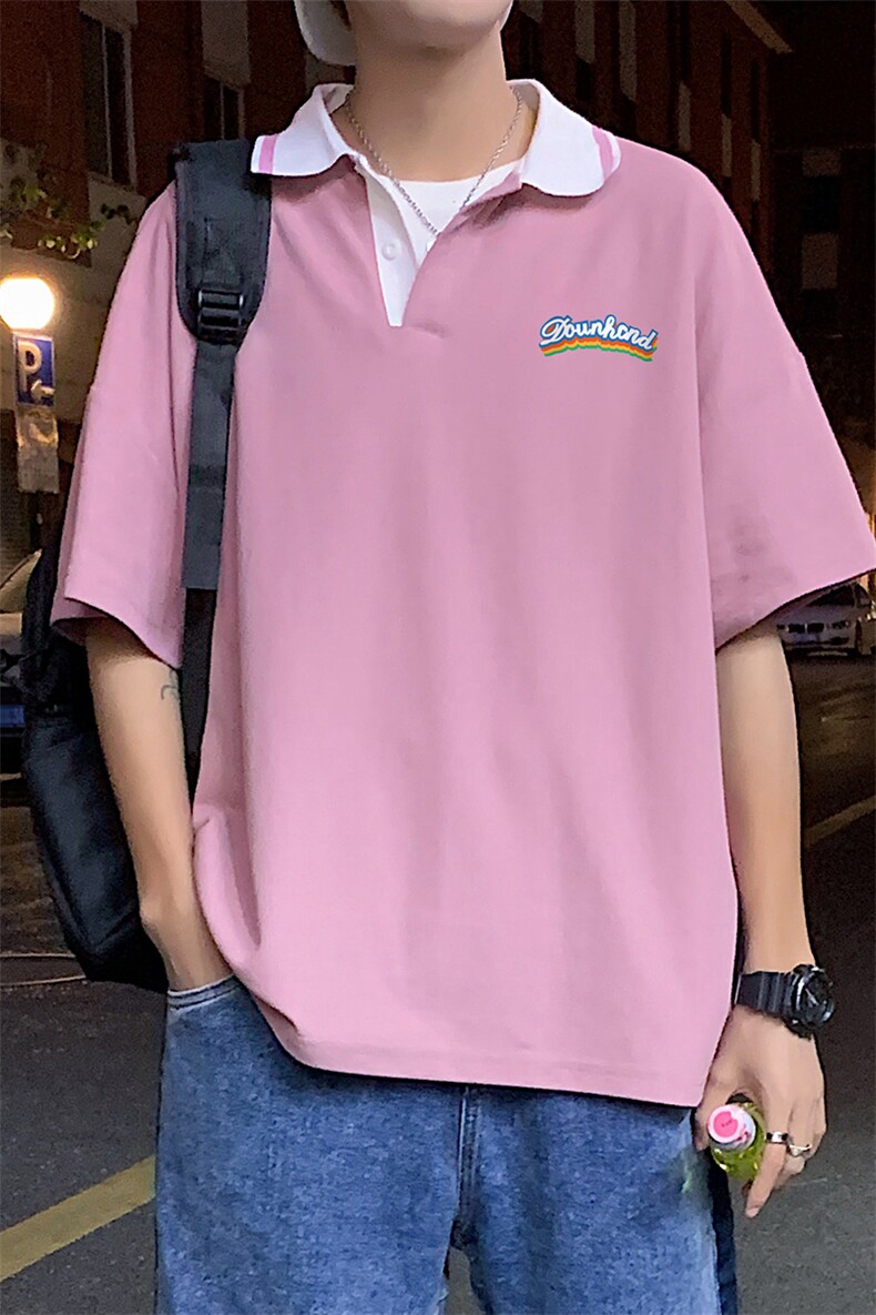 夏季韩版潮流宽松休闲POLO短袖港风翻领五分袖T恤PL6103P35控48,男装T恤,电商A268A