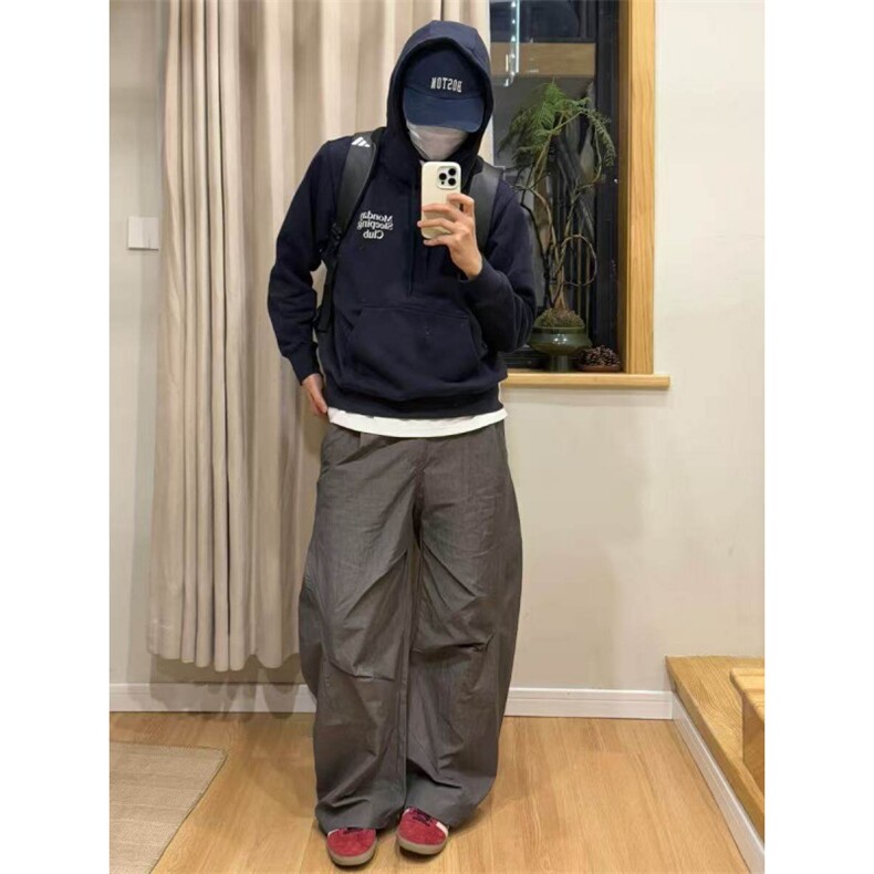 夏季深灰色休闲透气香蕉美式褶皱尼龙休闲工装伞兵裤~K25701批45,男装工装外套,星座1004-6