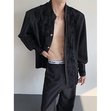 现货！25设计感蕾丝立体玫瑰花男士宝石扣轻奢衬衫CS137-P138，男装衬衫，电商B288