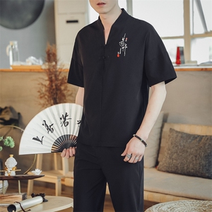 夏季套装男士两件套风复古唐装名族风T恤A334-TZ025-P55图片