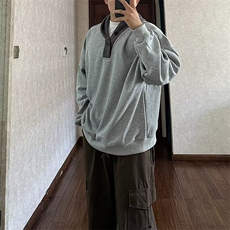 日系复古慵懒风V领连帽卫衣男秋冬季廓形宽松高级感休闲帽衫外套，男装卫衣，星座506A